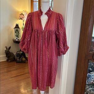 Never A Wallflower High Neck  Elegant Rust and Multicolored Metallic Strip Dress